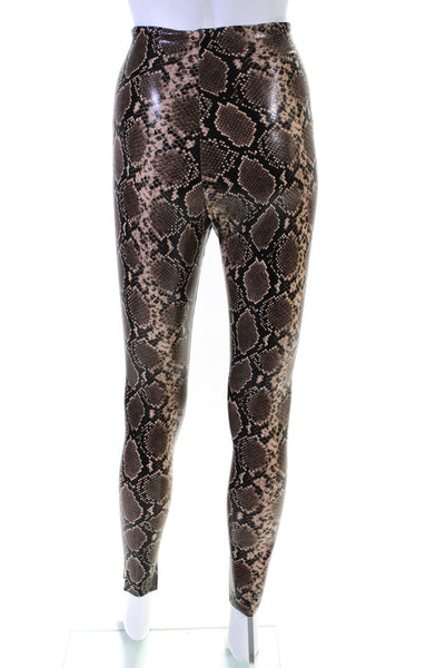 Commando Womens Faux Leather Animal Print Elastic Fashion Leggings Brown Size S