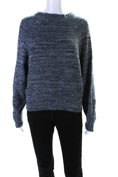 Free People Womens Cotton Knit Long Sleeve Textured Pullover Sweater Blue Size S