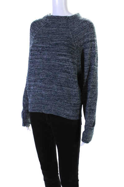 Free People Womens Cotton Knit Long Sleeve Textured Pullover Sweater Blue Size S