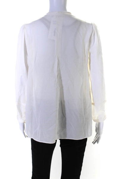 A.L.C. Womens Silk Pleated V-Neck Tied Long Sleeve Blouse Top White Size 2