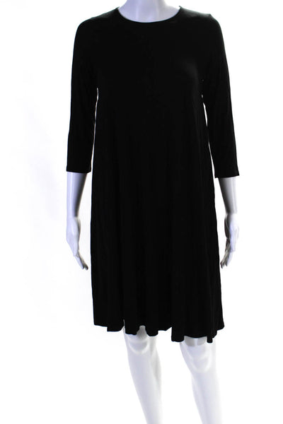 Eileen Fisher Women's Round Neck Long Sleeves A-Line Mini Dress Black Size PP