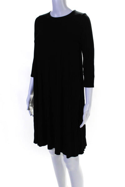 Eileen Fisher Women's Round Neck Long Sleeves A-Line Mini Dress Black Size PP