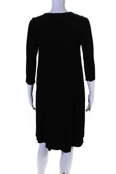 Eileen Fisher Women's Round Neck Long Sleeves A-Line Mini Dress Black Size PP