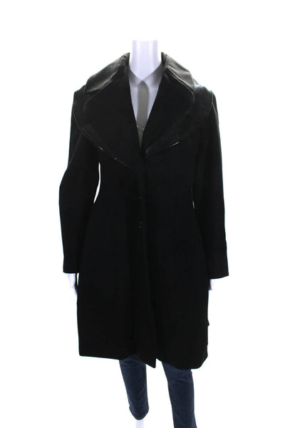 Giorgio Armani Womens Long Fleece Vinyl Lapel Peacoat Jacket Black Size Small