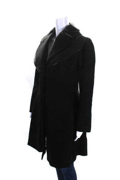 Giorgio Armani Womens Long Fleece Vinyl Lapel Peacoat Jacket Black Size Small