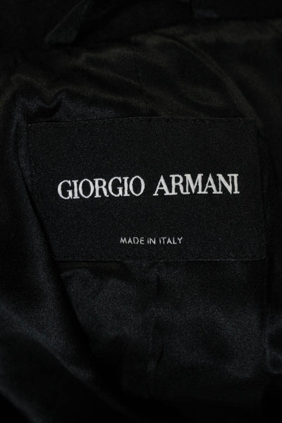 Giorgio Armani Womens Long Fleece Vinyl Lapel Peacoat Jacket Black Size Small