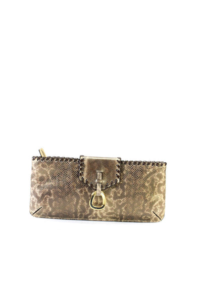 Jennifer Alfano Womens Lola Metallic Printed Lizard Skin Clutch Handbag Brown