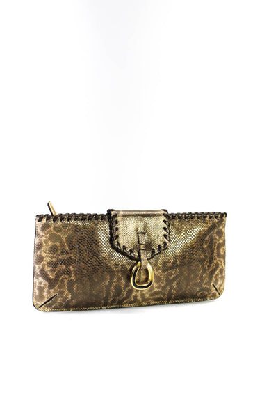 Jennifer Alfano Womens Lola Metallic Printed Lizard Skin Clutch Handbag Brown