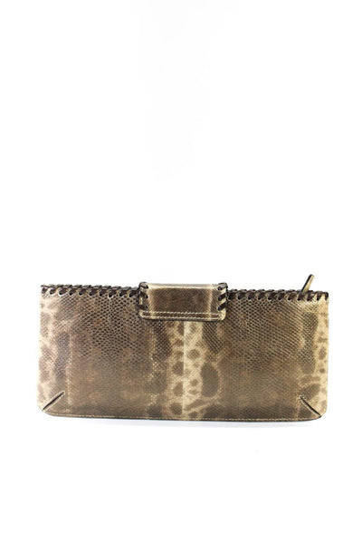 Jennifer Alfano Womens Lola Metallic Printed Lizard Skin Clutch Handbag Brown