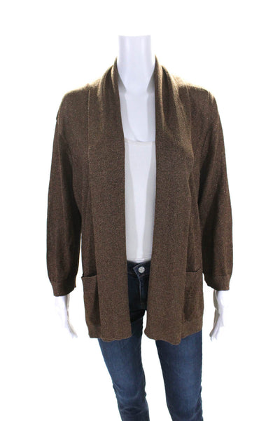 SoCa St. John Womens Open Front Metallic Knit Cardigan Sweater Brown Size Large