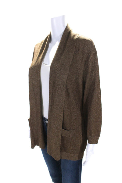 SoCa St. John Womens Open Front Metallic Knit Cardigan Sweater Brown Size Large