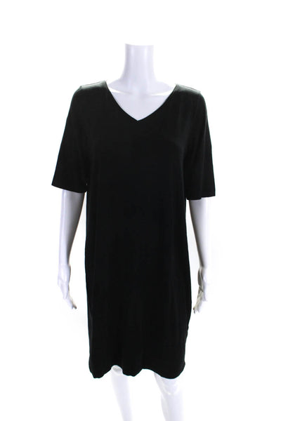 Eileen Fisher Womens Short Sleeve V Neck Knee Length Shirt Dress Black Medium