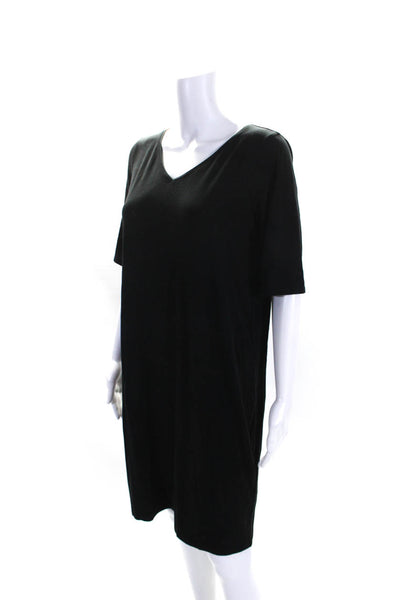 Eileen Fisher Womens Short Sleeve V Neck Knee Length Shirt Dress Black Medium