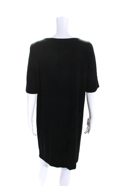 Eileen Fisher Womens Short Sleeve V Neck Knee Length Shirt Dress Black Medium