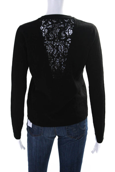 A.L.C. Womens Crochet Back Long Sleeves Crew Neck Sweater Black Wool Size Large