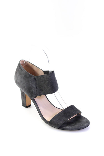 Stuart Weitzman Womens Suede Ankle Strap Slide On Sandal Heels Gray Size 7