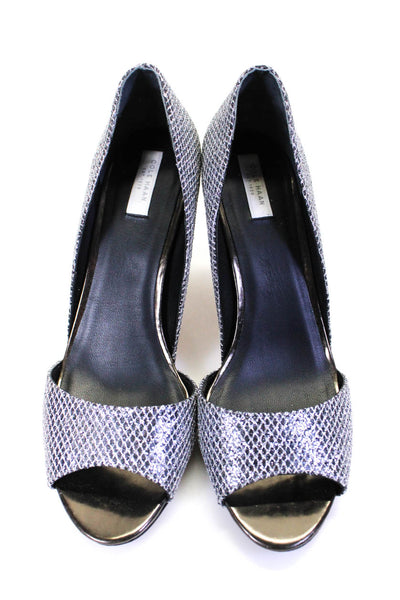 Cole Haan Womens Antonia Glitter Open Toe Stiletto Pumps Gunmetal Silver Size 9