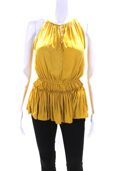 philosophy Womens Round Neck Sleeveless Buttoned Ruched Blouse Yellow Size XS