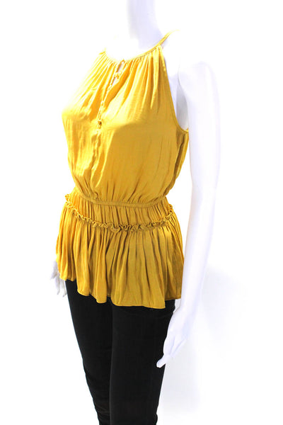 philosophy Womens Round Neck Sleeveless Buttoned Ruched Blouse Yellow Size XS