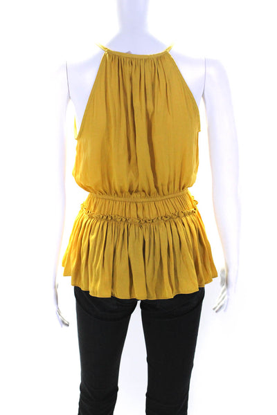 philosophy Womens Round Neck Sleeveless Buttoned Ruched Blouse Yellow Size XS