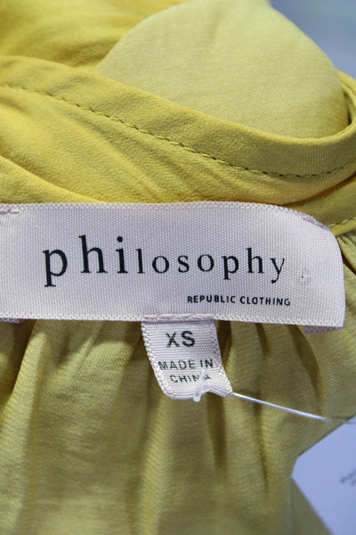 philosophy Womens Round Neck Sleeveless Buttoned Ruched Blouse Yellow Size XS