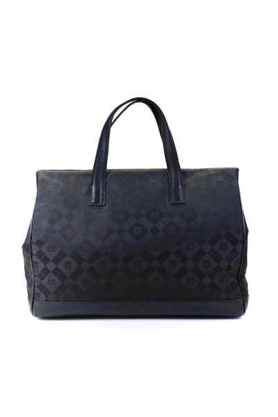 Bruno Magli Womens Argyle Leather Trim Magnetic Closure Tote Bag Black Size M