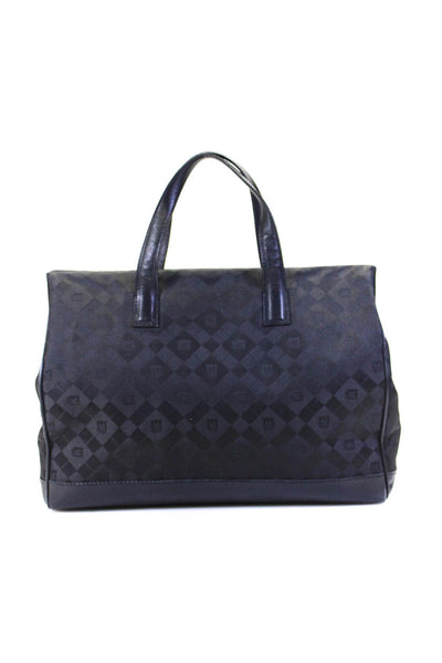 Bruno Magli Womens Argyle Leather Trim Magnetic Closure Tote Bag Black Size M