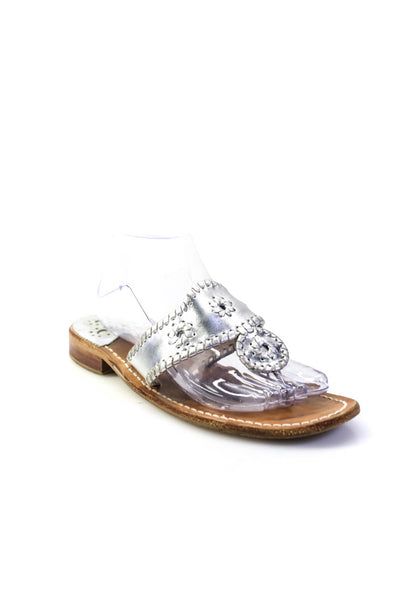 Jack Rogers Womens Leather Metallic Textured Geometric Sandals Silver Size 10