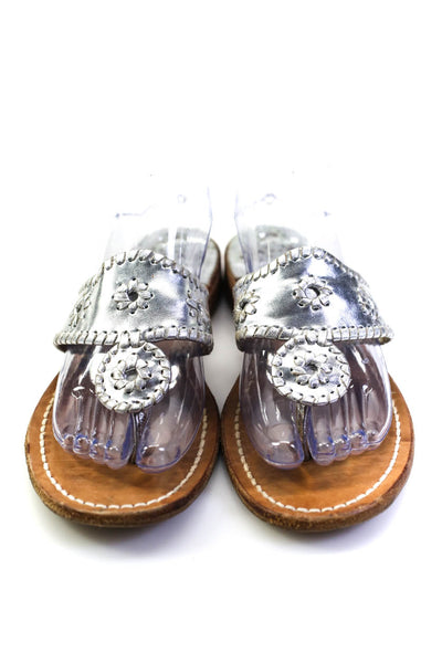 Jack Rogers Womens Leather Metallic Textured Geometric Sandals Silver Size 10