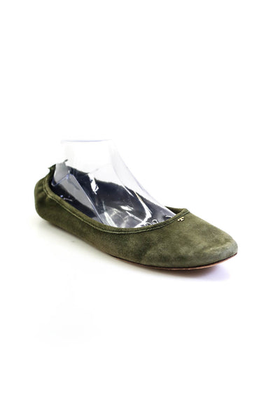 Tory Burch Womens Suede Textured Medallion Round Toe Slip-On Flats Green Size 11