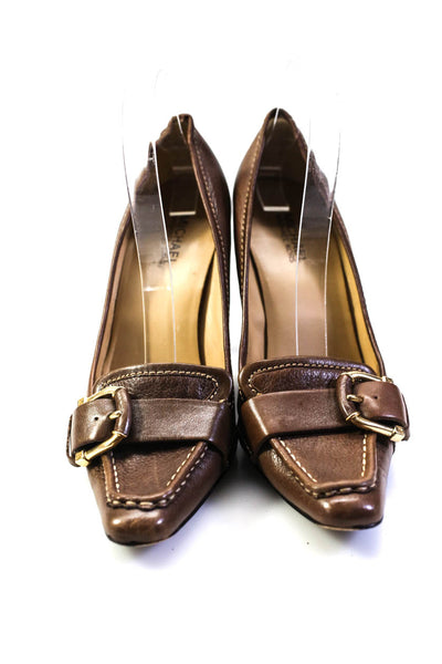 Michael Michael Kors Womens Leather Gold Buckle Pumps Brown Size 9 Medium