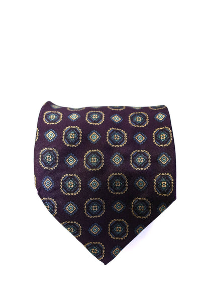 Lanvin Mens Silk Geometric Print Classic Necktie Plum Purple Multi Colored