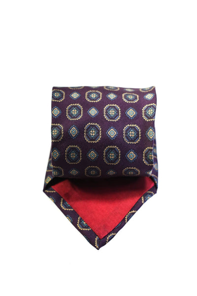 Lanvin Mens Silk Geometric Print Classic Necktie Plum Purple Multi Colored