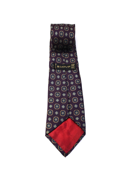 Lanvin Mens Silk Geometric Print Classic Necktie Plum Purple Multi Colored