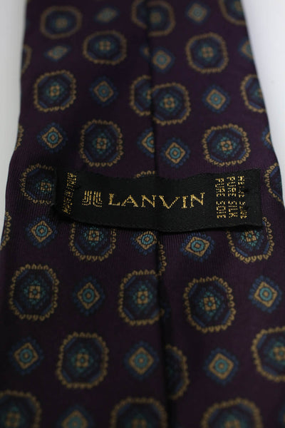 Lanvin Mens Silk Geometric Print Classic Necktie Plum Purple Multi Colored