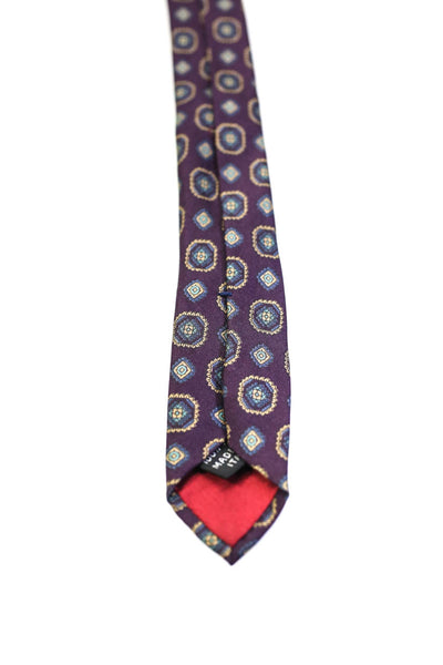 Lanvin Mens Silk Geometric Print Classic Necktie Plum Purple Multi Colored