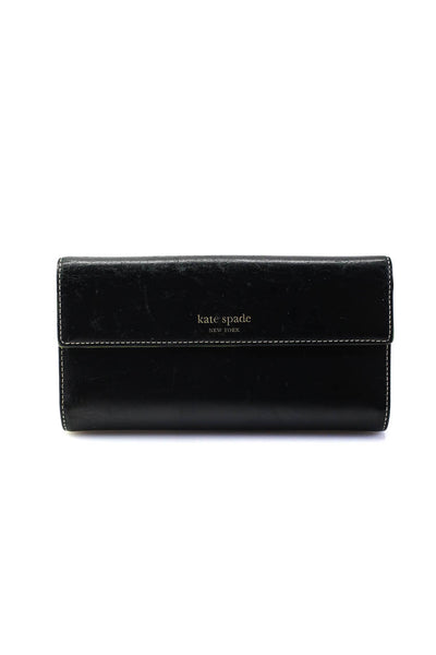 Kate Spade New York Womens Tri Fold Continental Wallet Black Green Leather