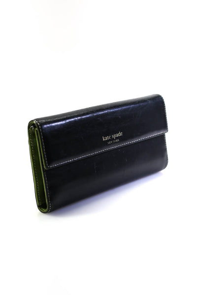 Kate Spade New York Womens Tri Fold Continental Wallet Black Green Leather