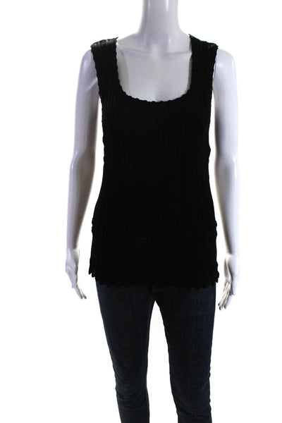 Escada Women's Scoop Neck Sleeveless Ribbed Tank Top Black Size 42