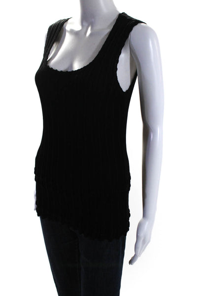 Escada Women's Scoop Neck Sleeveless Ribbed Tank Top Black Size 42