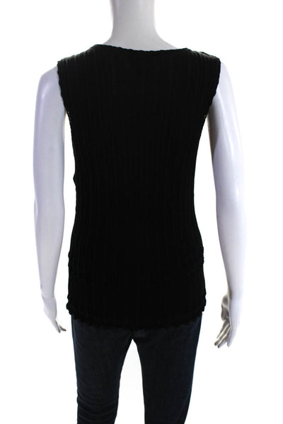 Escada Women's Scoop Neck Sleeveless Ribbed Tank Top Black Size 42