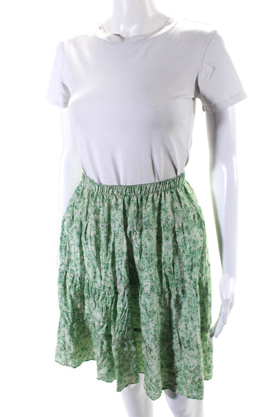 Calypso Christiane Celle Womens Green Floral Knee Length A-Line Skirt Size S