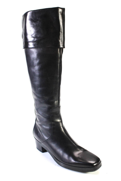 Balenciaga Womens Black Leather Cuff Heels Knee High Boots Shoes Size 8.5