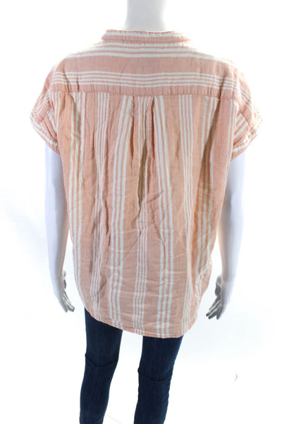 Faherty Womens Cotton Striped Print V-Neck Buttoned Top Orange Size M