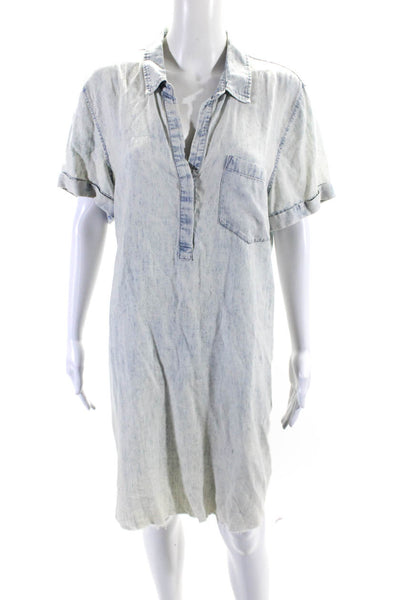 Rails Womens Light Washed V-Neck Collared Buttoned Denim Shift Dress Blue Size L