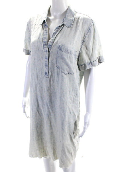 Rails Womens Light Washed V-Neck Collared Buttoned Denim Shift Dress Blue Size L