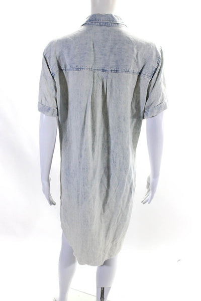 Rails Womens Light Washed V-Neck Collared Buttoned Denim Shift Dress Blue Size L