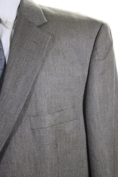 Pronto Uomo Mens Micro Check Two Button Blazer Jacket Brown Wool Silk Size 46 S