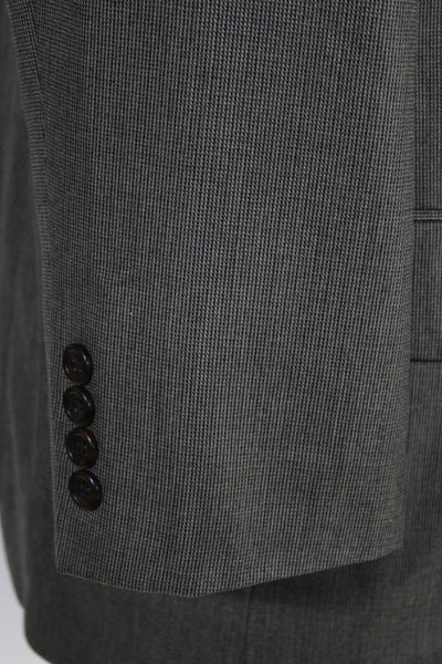 Pronto Uomo Mens Micro Check Two Button Blazer Jacket Brown Wool Silk Size 46 S