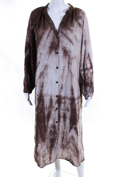 Cabane Saint Barth Womens Tie Dye 3/4 Sleeve Shirt Dress Brown One Size